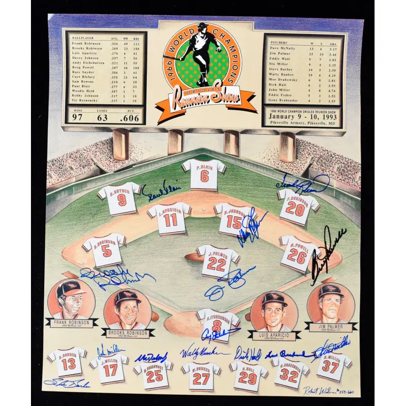1966 Baltimore Orioles World Series Champs Team Signed 16x20 Photo 14 Signatures