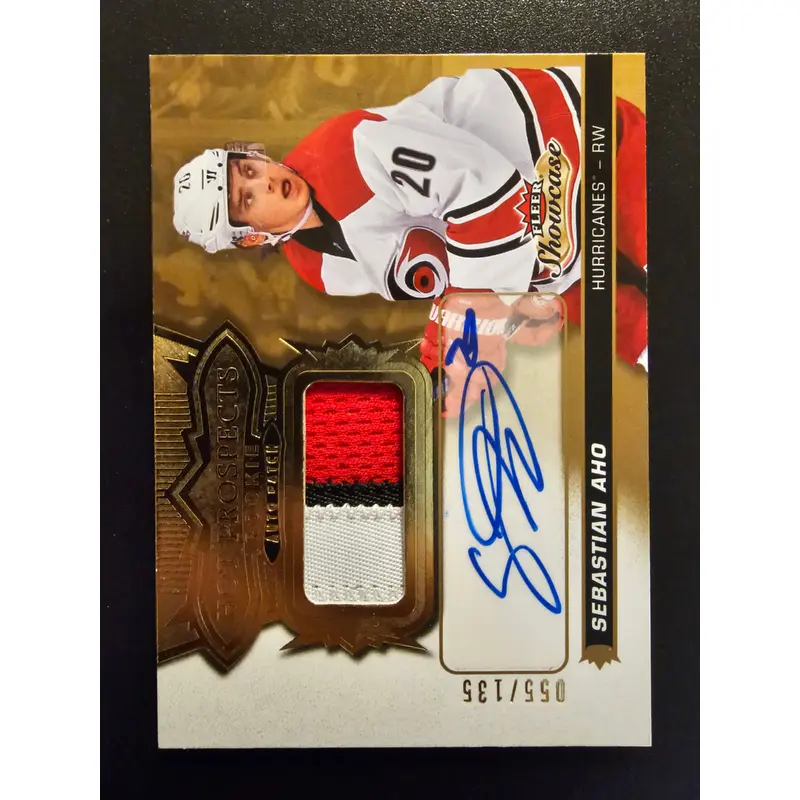 2016-17 Upper Deck Fleer Showcase - Patch Hot Prospects Autos - Sebastian Aho #163 /135 RC