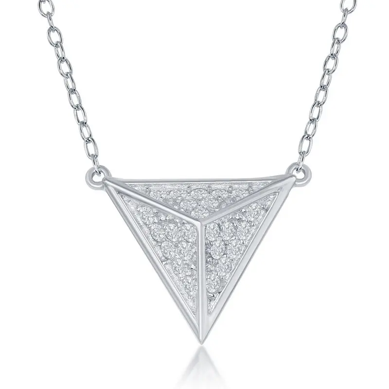 Sterling Silver Small CZ Triangular Pyramid Necklace