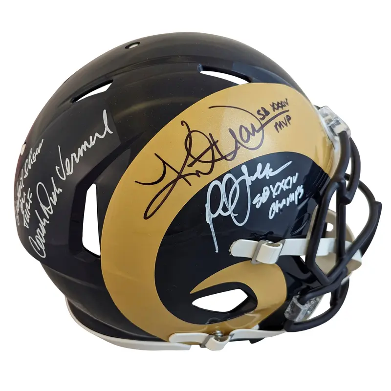 Rams (3) Warner, Faulk & Vermeil Signed 00-16 TB F/S Speed Proline Helmet BAS W