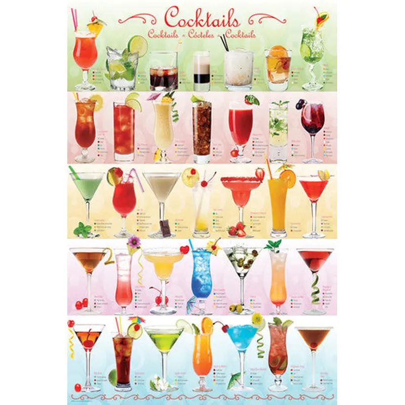The Cocktails Poster (35 Classic Mixed Drinks) - Eurographics Inc.