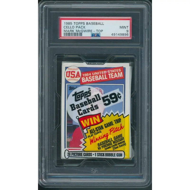 1985 Topps Baseball Unopened Cello Pack PSA 9 Mark McGwire Top * 9896