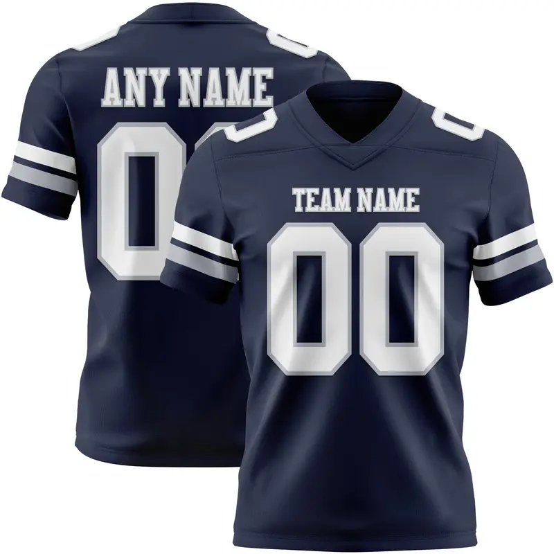 Custom Navy White-Gray Mesh Authentic Football Jersey
