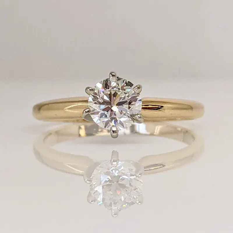 14K .70 CARAT TOTAL I1 I DIAMOND ROUND ESTATE 6-PRONG SOLITAIRE RING 2.5 GRAMS