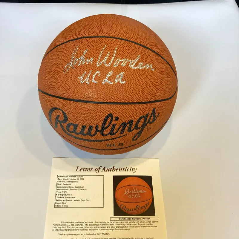 John Wooden "UCLA" Signed Rawlings NCAA Basketball JSA COA