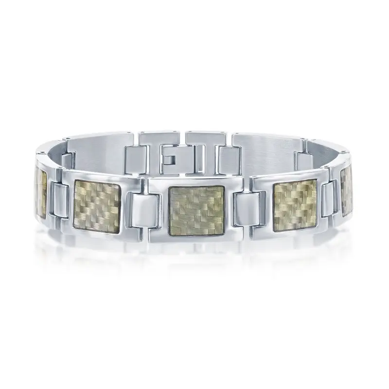 Stainless Steel Squares w/ Center Texturized Design Bracelet