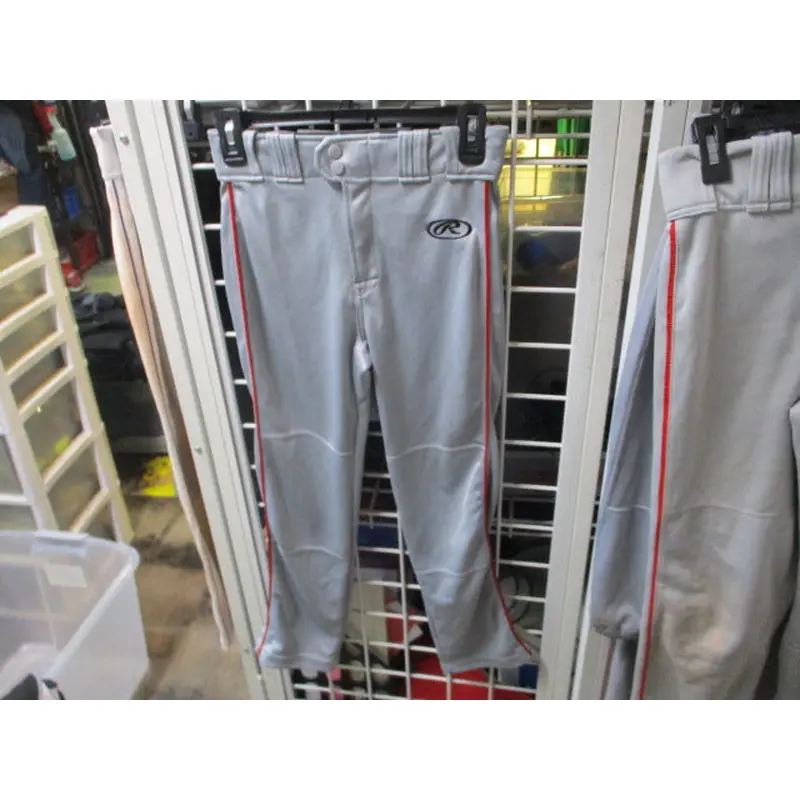Used Rawlings Grey w/ Red Piping Open Bottom Baseball Pants Size Youth Large