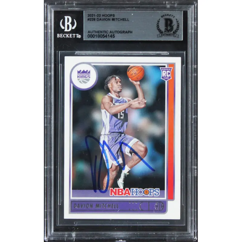 Kings Davion Mitchell Authentic Signed 2021 Hoops #228 Rookie Card BAS Slabbed