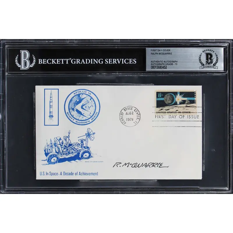 Ralph McQuarrie Star Wars Signed Apollo 15 1971 FDC Envelope Auto 10 BAS Slabbed
