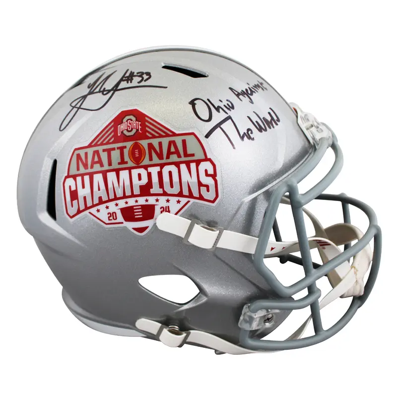OSU Jack Sawyer "OATW" Signed 2024 National Champs F/S Speed Rep Helmet BAS Wit
