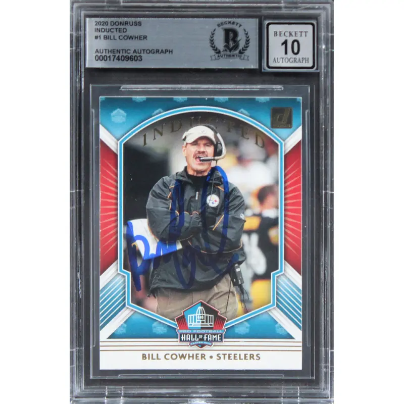 Steelers Bill Cowher Signed 2020 Donruss Inducted #1 Card Auto 10! BAS Slabbed