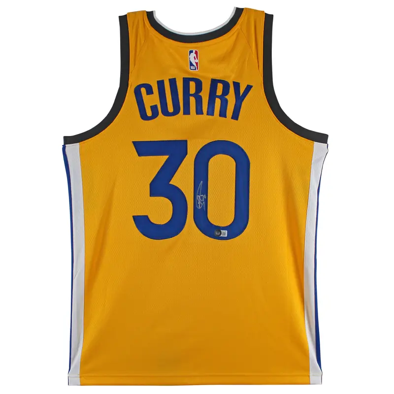 Warriors Stephen Curry Authentic Signed Yellow The City Nike Jersey BAS #AB77780