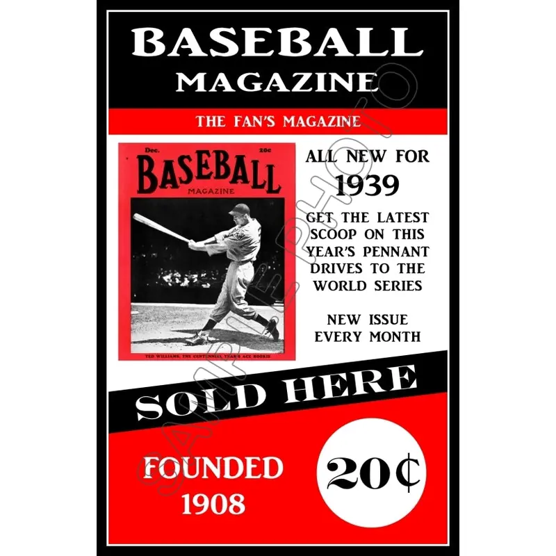 Ted Williams Poster 11X17 - 1939 Baseball Magazine Boston Red Sox - 836