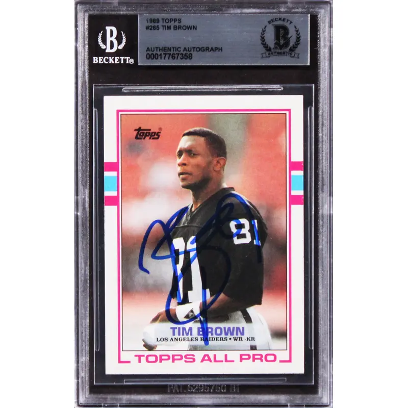 Raiders Tim Brown Authentic Signed 1999 Topps #265 Card BAS Slabbed
