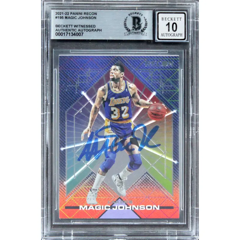 Lakers Magic Johnson Signed 2021 Panini Recon #195 Card Auto 10! BAS Slabbed