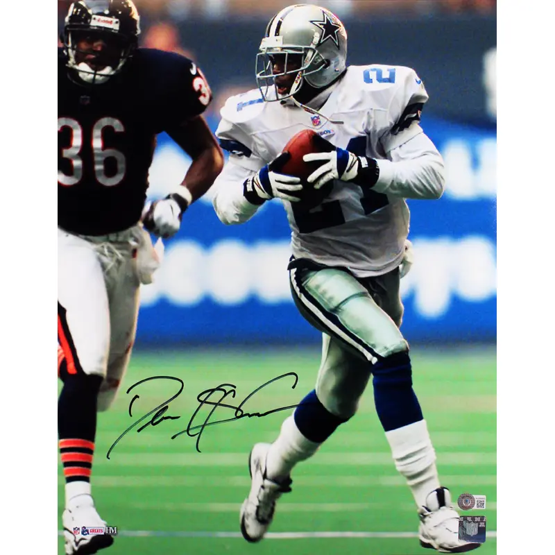Cowboys Deion Sanders Signed 16x20 Vertical Vs Bears Photo BAS Witnessed