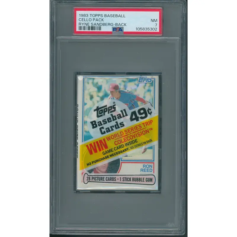 1983 Topps Baseball Unopened Cello Pack PSA 7 Sandberg Back *5302