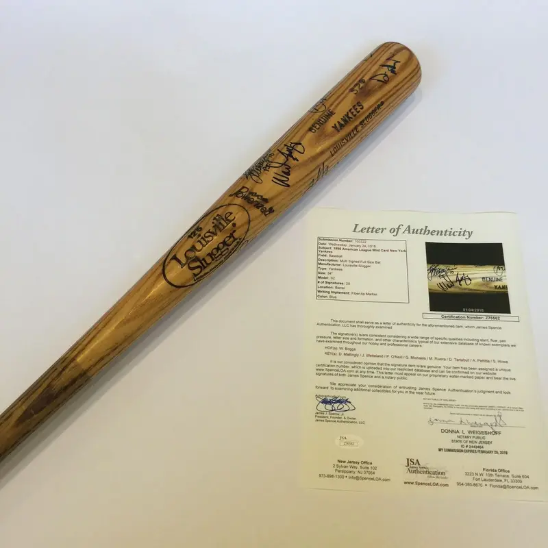 1995 New York Yankees Team Signed Bat Mariano Rivera Rookie Signature JSA COA