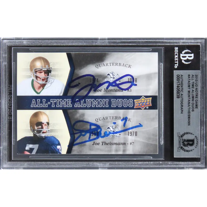 ND (2) Montana & Theismann Signed 2013 UD Notre Dame ATAD #ATADMT Card BAS Slab