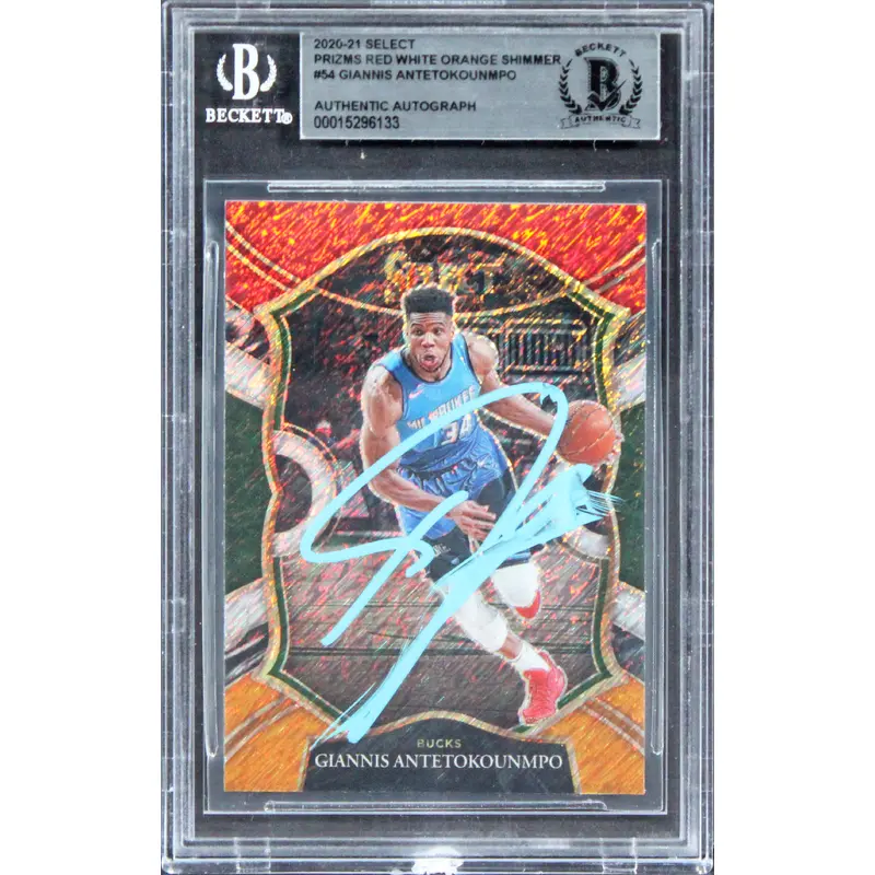 Bucks Giannis Antetokounmpo Signed 2020 Select Prizms #54 Card BAS Slabbed