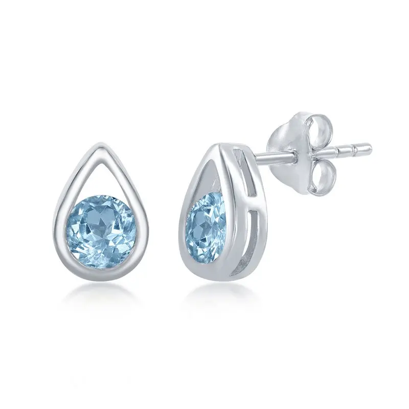 Sterling Silver 'December Birthstone' Pear-shaped Studs - Blue Topaz