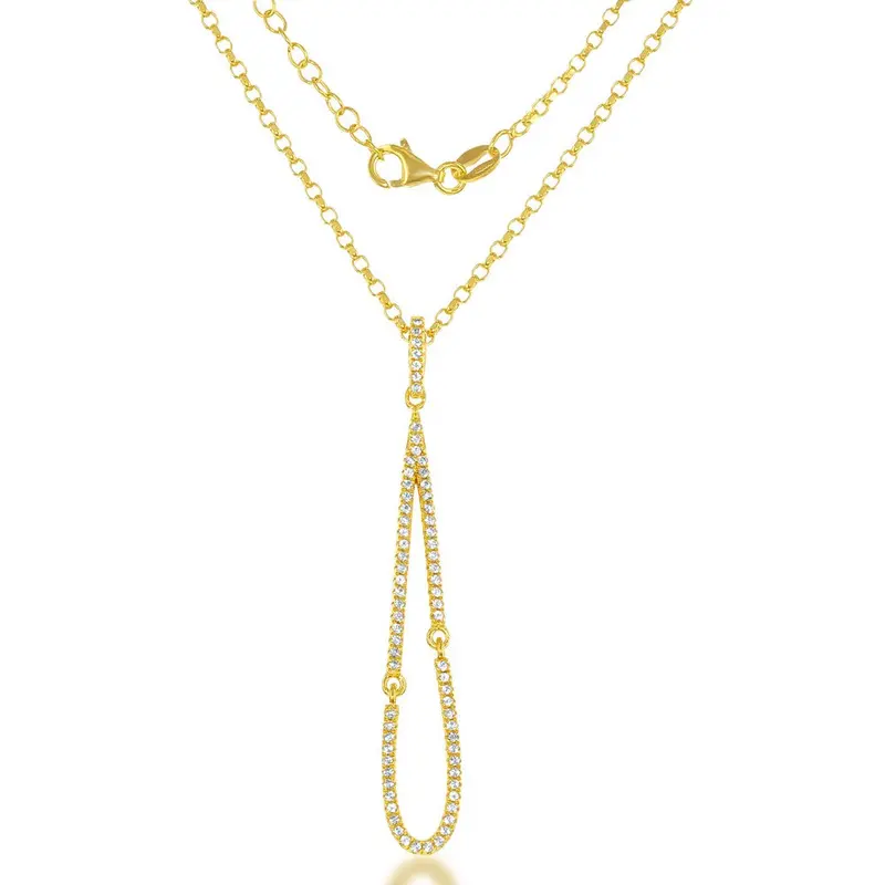 Sterling Silver, White Topaz .576 cttw Teardrop Necklace - Gold Plated