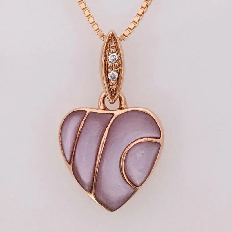 14K ROSE PINK HEART WITH MELEE ESTATE PENDANT & CHAIN 4.1 GRAMS