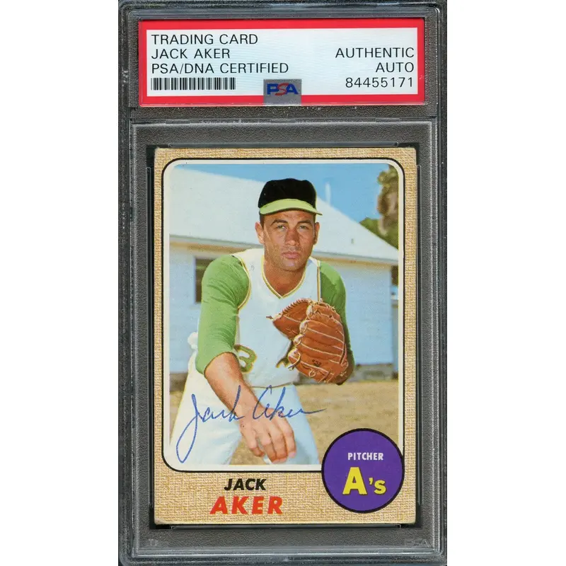 1968 Topps #224 Jack Aker Signed Card PSA Slabbed Auto A's