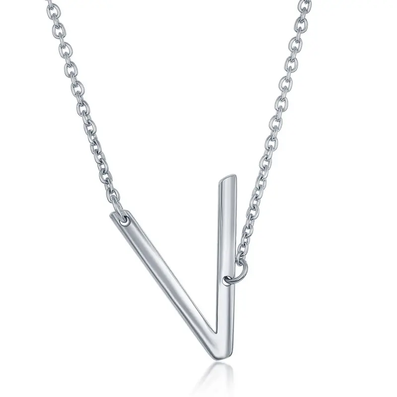 Sterling Silver Sideways 'V' Initial Necklace