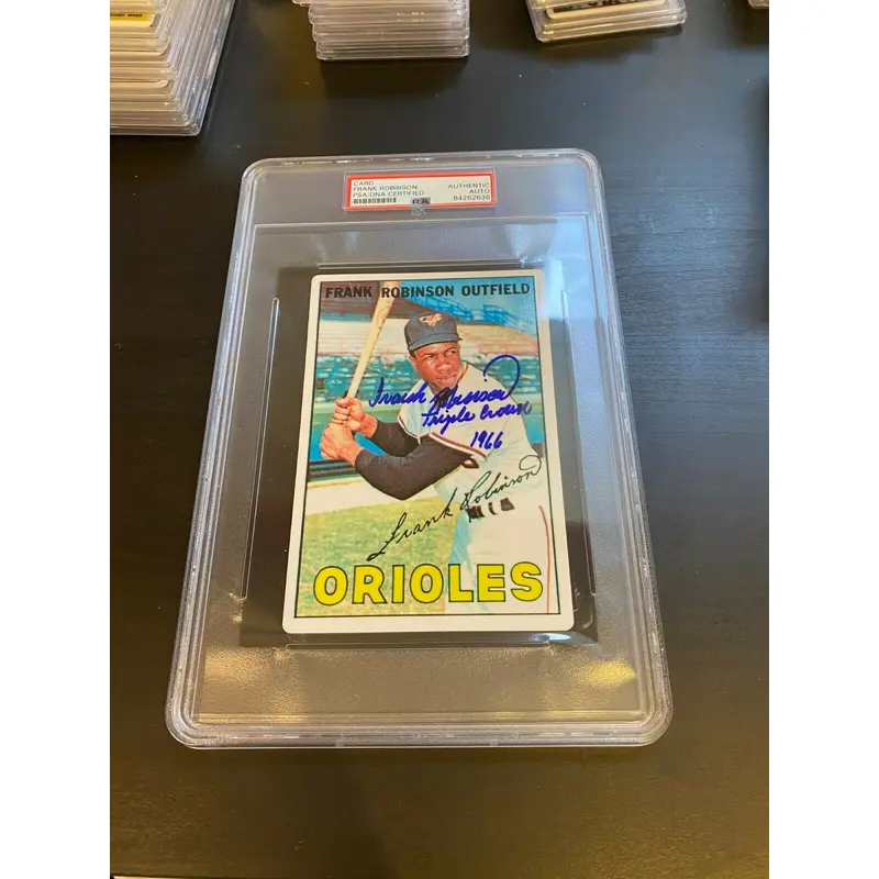 1967 Topps Frank Robinson Signed Jumbo Baseball Card 1966 Triple Crown PSA DNA
