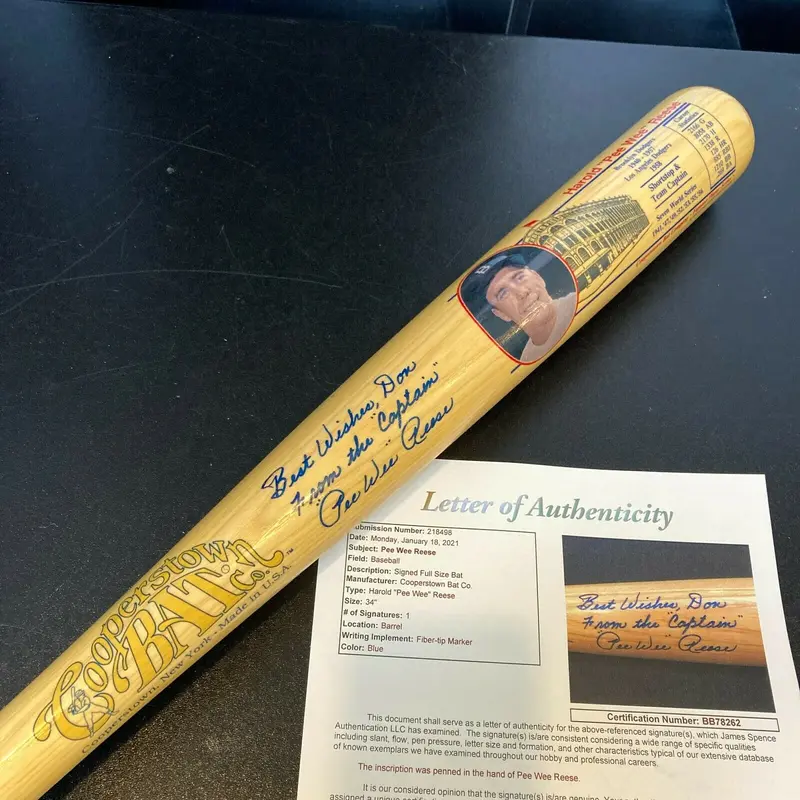 Pee Wee Reese "The Captain" Signed Cooperstown Baseball Bat With JSA COA