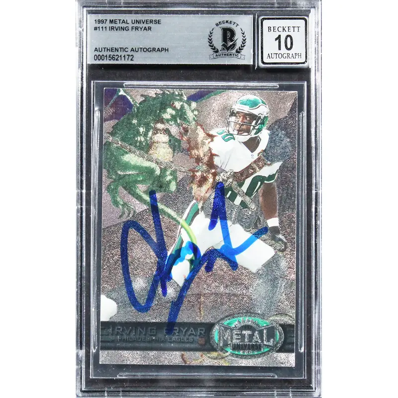 Eagles Irving Fryar Signed 1997 Metal Universe #111 Card Auto 10! BAS Slabbed