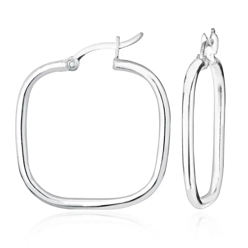 Sterling Silver 2x26mm Square Hoop Earring