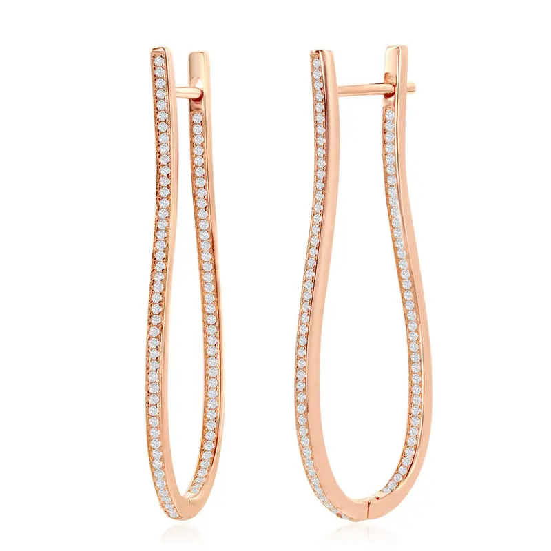 Sterling Silver Door Knocker Style with CZ Outline Earrings - Rose Gold Plated