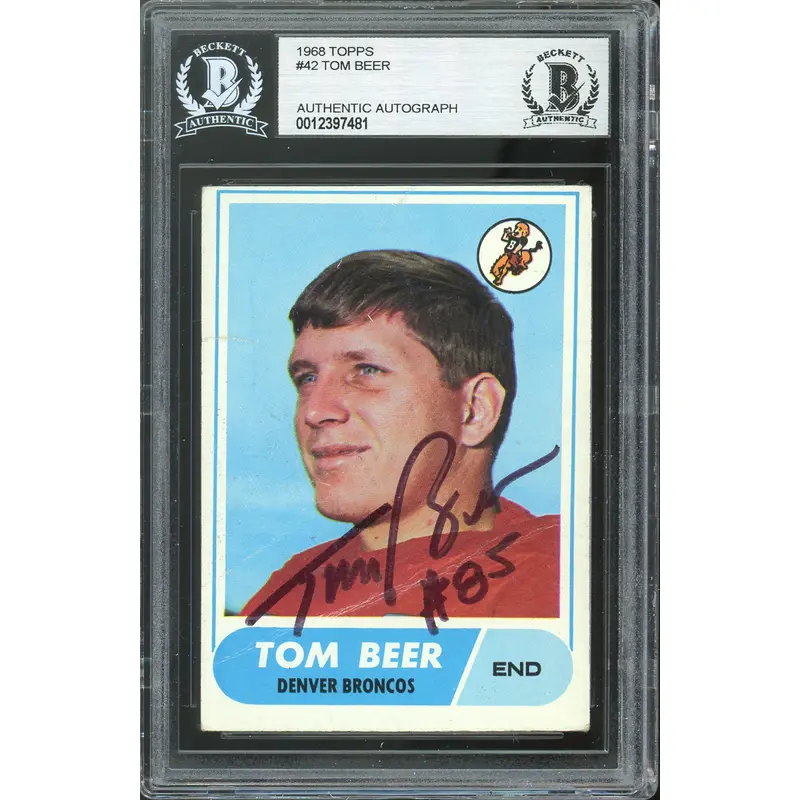 Broncos Tom Beer Authentic Signed 1968 Topps #42 Card BAS Slabbed