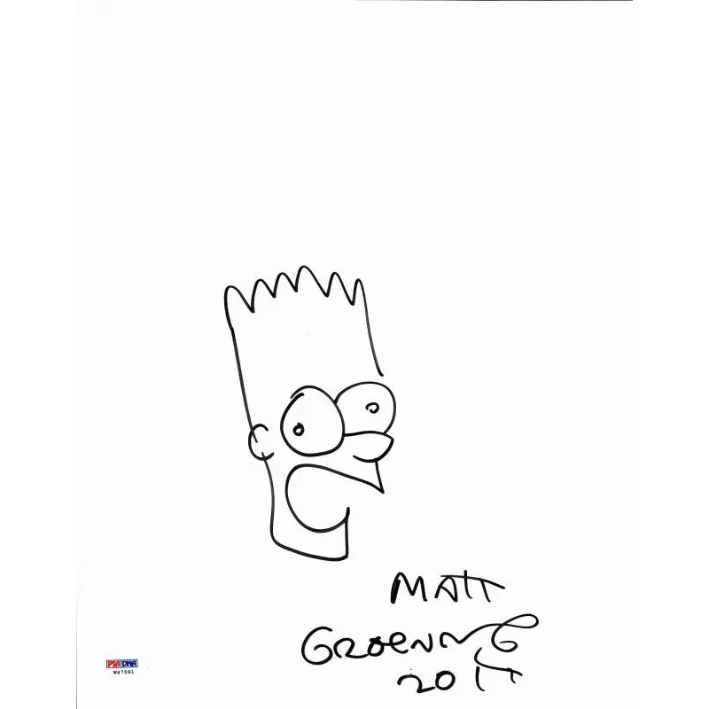 Matt Groening Authentic Signed 11X14 Bart Simpson Hand Drawn Sketch PSA #W47591