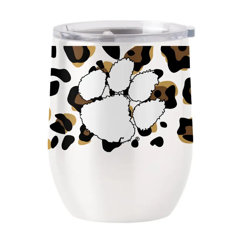Clemson 16oz Neutral Leopard Stainless Curved Beverage