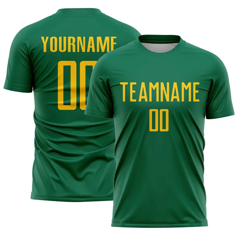 Custom Kelly Green Yellow Sublimation Soccer Uniform Jersey