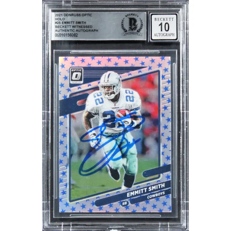 Cowboys Emmitt Smith Signed 2021 Donruss Optic Holo #25 Card Auto 10! BAS Slab