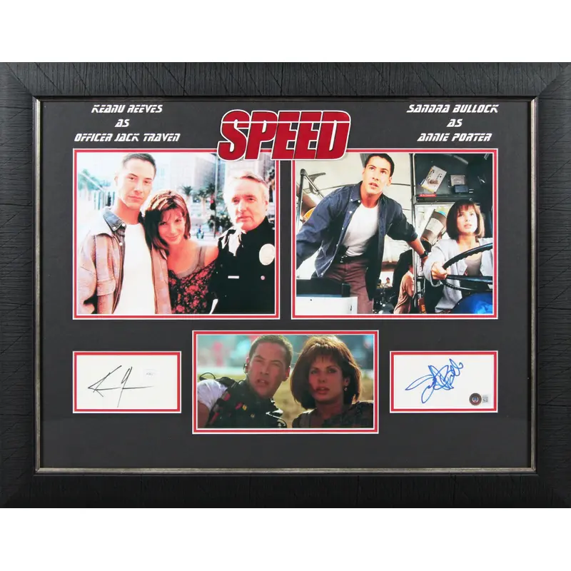Keanu Reeves & Sandra Bullock Speed Authentic Signed Framed Display BAS & JSA
