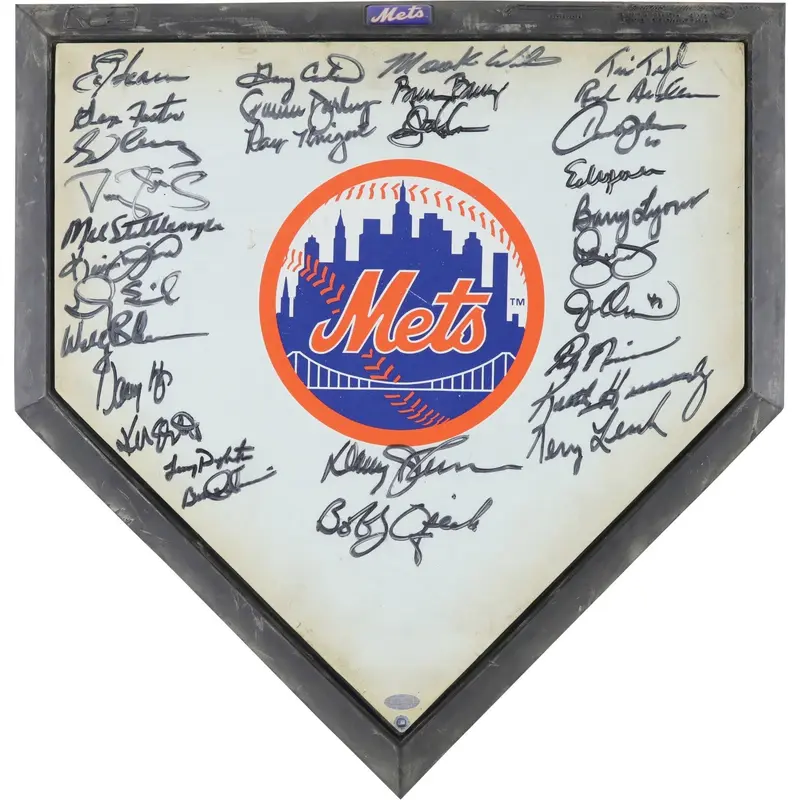 1986 New York Mets World Series Champs Team Signed Home Plate Steiner COA