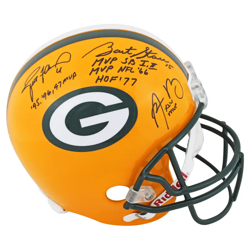 Packers (3) Favre, Starr, Rodgers Signed Full Size Rep Helmet PSA/DNA #AQ07688