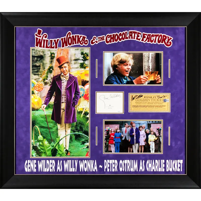 Willy Wonka Gene Wilder & Charlie Ostrum Authentic Signed Framed Display BAS JSA