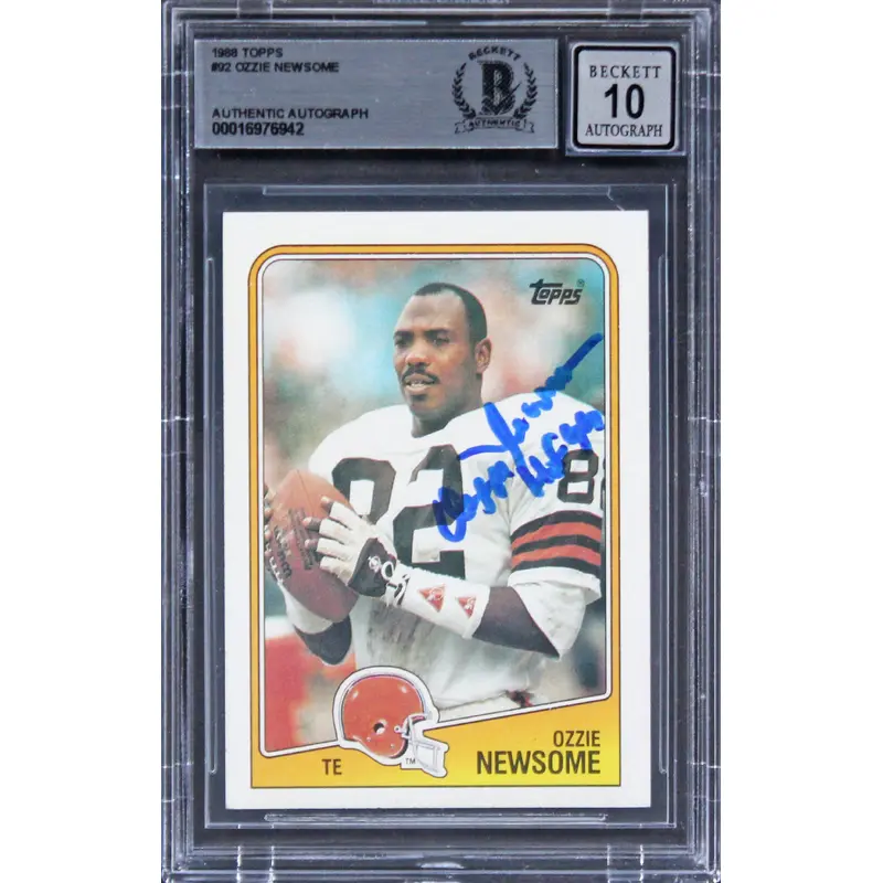 Browns Ozzie Newsome "HOF 99" Signed 1988 Topps #92 Card Auto 10! BAS Slabbed