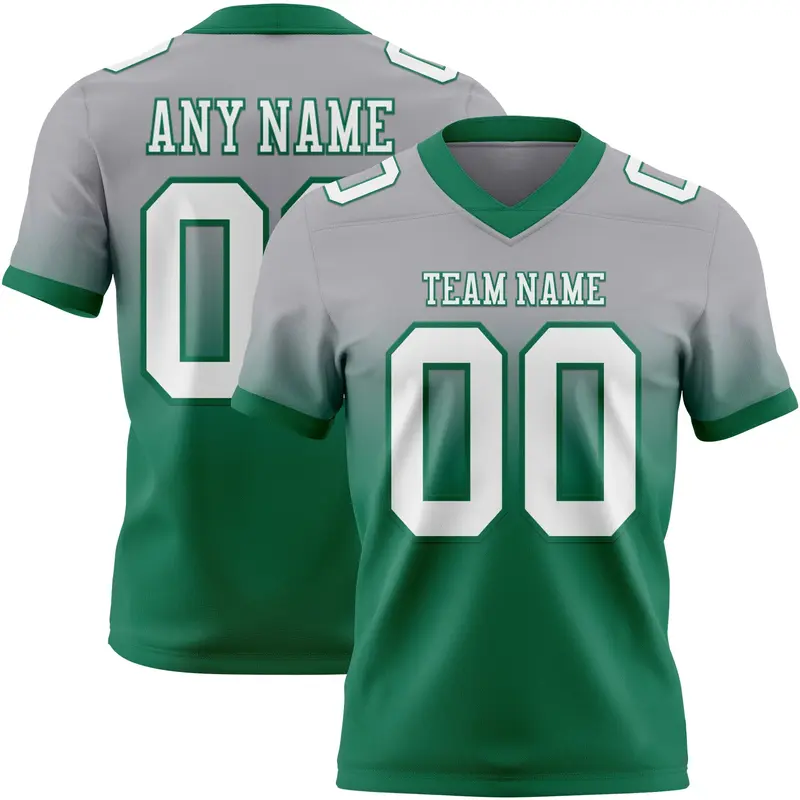Custom Gray White-Kelly Green Mesh Authentic Fade Fashion Football Jersey