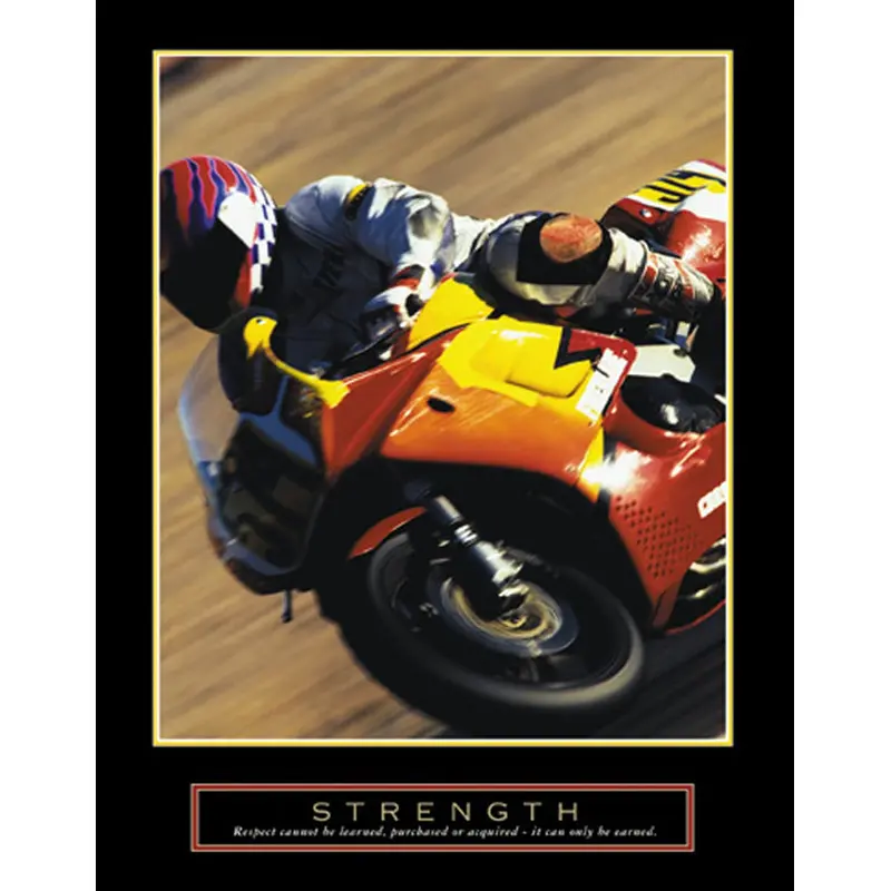 Motorcycle Racing "Strength" Motivational Poster - Front Line
