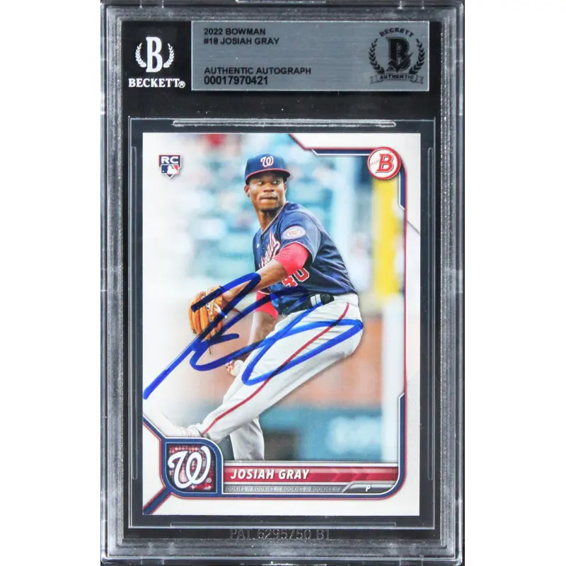 Nationals Josiah Gray Authentic Signed 2022 Bowman #18 Rookie Card BAS Slabbed