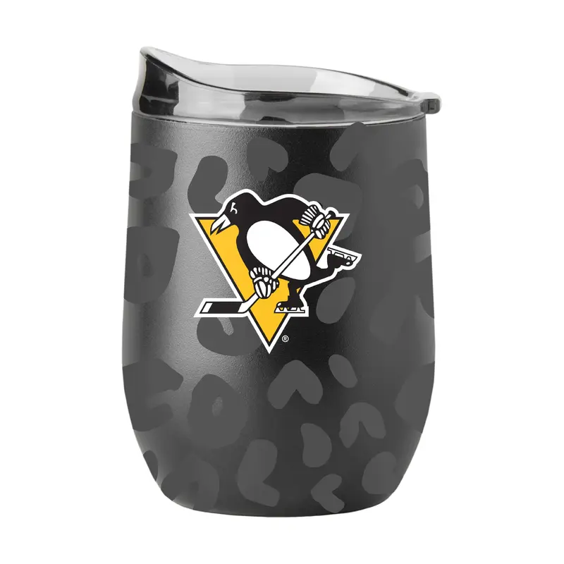 Pittsburgh Penguins Leopard 16oz Black Powdercoat Curved Beverage