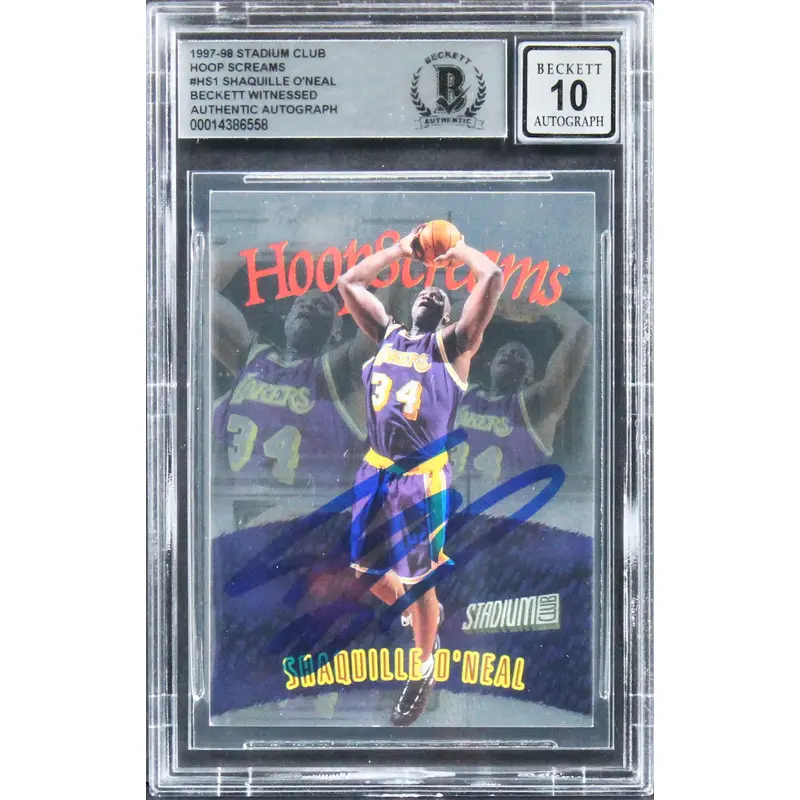 Shaquille O'Neal Signed 1997 Stadium Club Hoop Screams HS1 Card Auto 10 BAS Slab