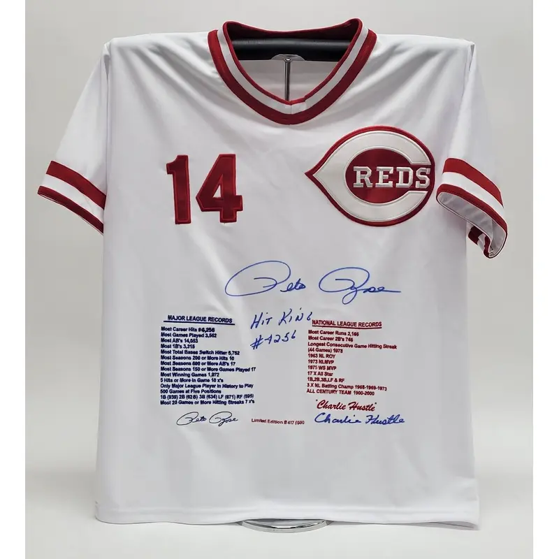 Pete Rose "Hit King #4256" Signed Cincinnati Reds STAT Jersey Beckett Certified